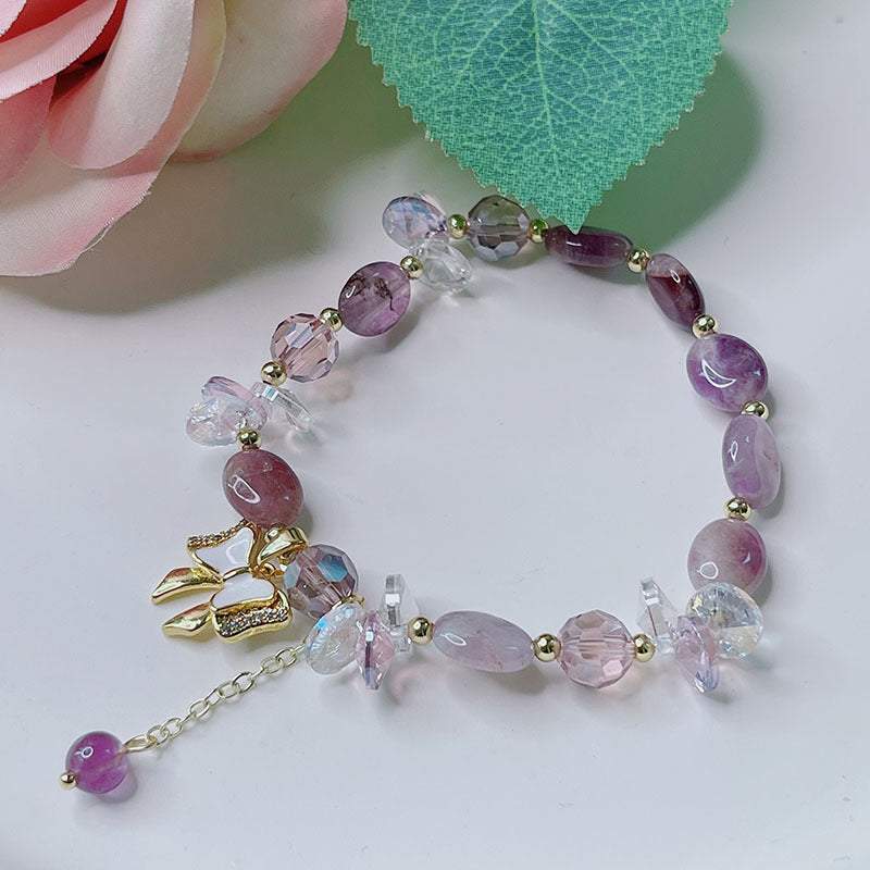 Rainbow Candy Natural Stone Bracelet with Delicate Bow Accessories