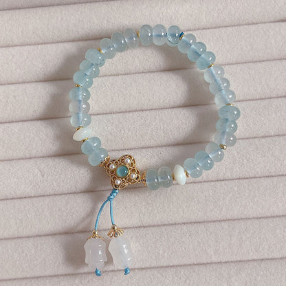 Blue Chalcedony Bracelet Simple Design Fish Tail Handmade Bracelet Braided Lucky Grass Tassel Bracelet