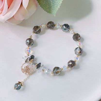 Crystal Rose Flower Pendant Bracelet