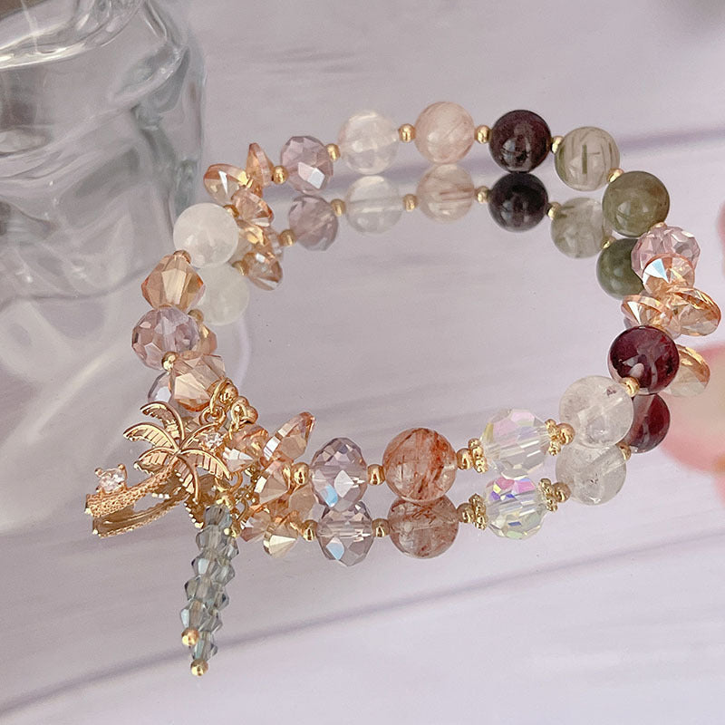 Colorful Natural Stone Crystal Pearl Bracelet Set for Fashionable Girls