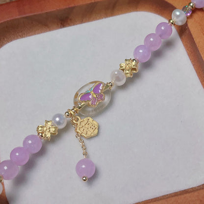 Original Design Pink and Purple Lucky Butterfly Natural Stone Freshwater Pearl Bracelet