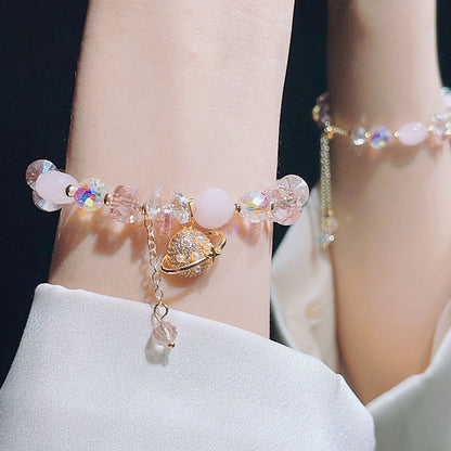 Cute Crystal Bracelet with Star and Flower Charms