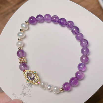 Simple and Luxe Pearl Bracelet with Small Colorful Gems