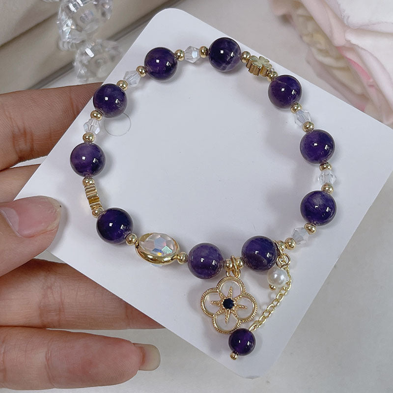 Luxurious lucky grass bracelet with amethyst and rainbow crystal