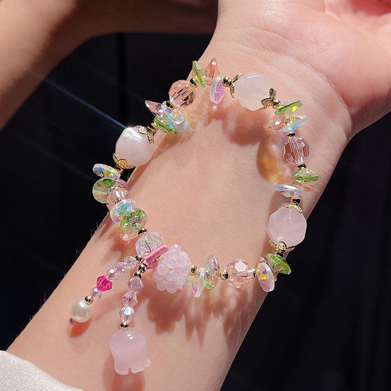 Original Heavy Duty Lily Flower Tassel Bracelet for Women with High-end Crystal Agate Beads