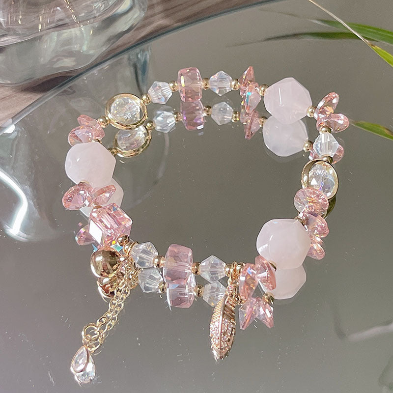 Colorful Natural Stone Crystal Pearl Bracelet Set for Fashionable Girls