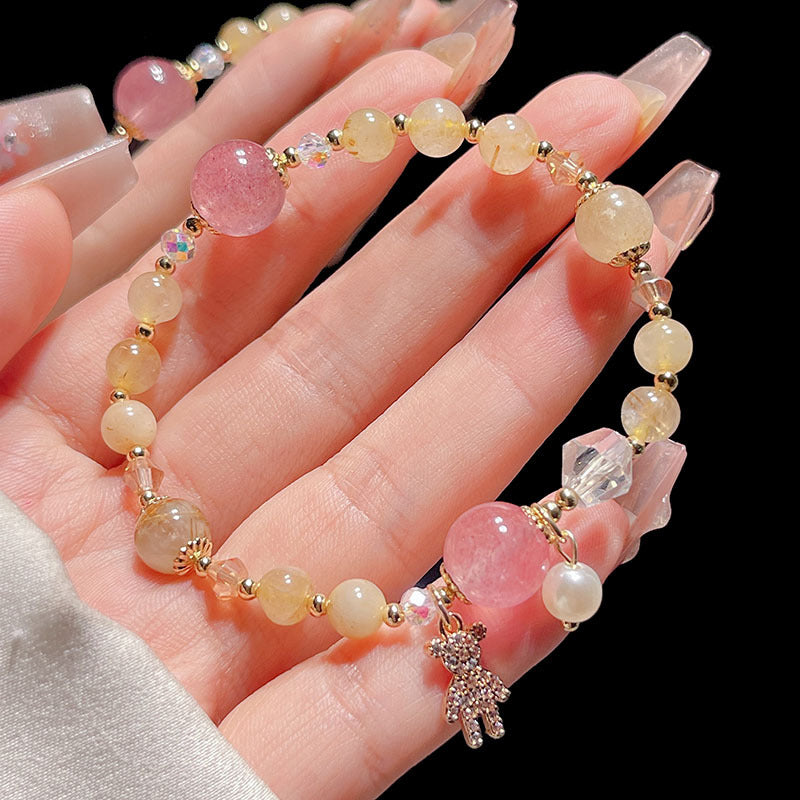 Natural Crystal Fox Lucky Clover Bracelet