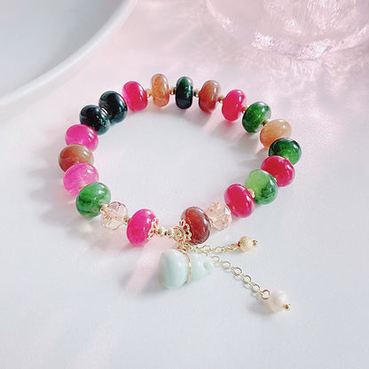 Colorful Natural Stone Abacus Bead Bracelet Literary Retro Gourd Pendant