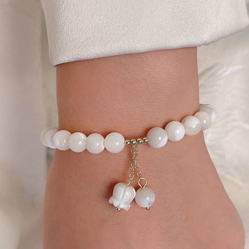 Natural White Butterfly Shell Flower Bellflower Bracelet