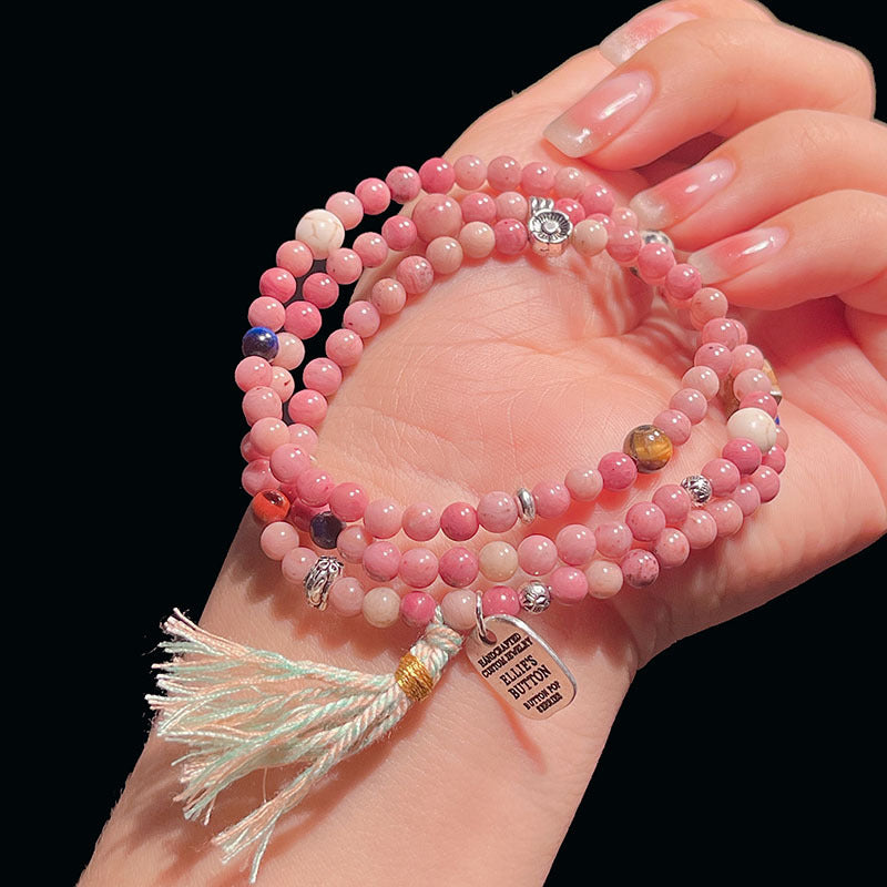 Chinese Style Beaded Triple-layer Bracelet with Shoushan Stone, Picture Stone, Red Vein Stone Tassel Bracelet