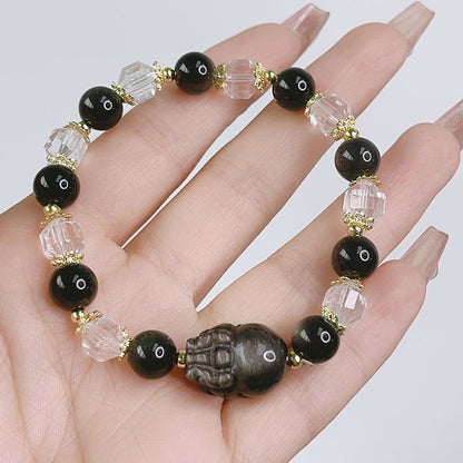 Silver Glitter Stone Carved Accessories Bracelet with Lucky Fox, Pixiu, Lion, etc. Beaded Crystal Bracelet Bestie Jewelry