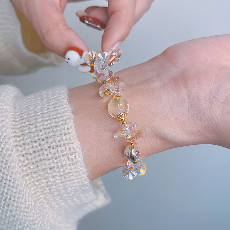 Colorful Beryl Bracelet with Metal Weaving and Zircon Butterfly