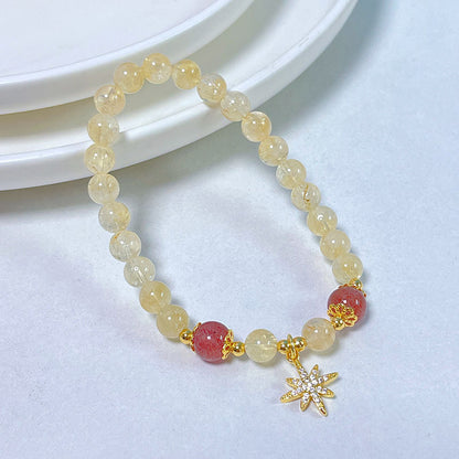 Yellow Crystal Beaded Bracelet with Delicate Butterfly and Star Pendant