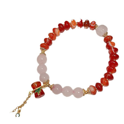 Natural Agate Wheel Bead Bracelet Ethnic Style Vintage Red Agate Safety Buckle Bamboo Pendant Bracelet Bead String