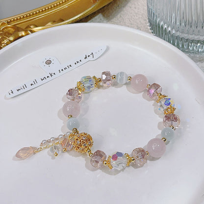 Luxury Lucky Bracelet with Diamond Inlaid Natural Stone Cat's Eye Beads