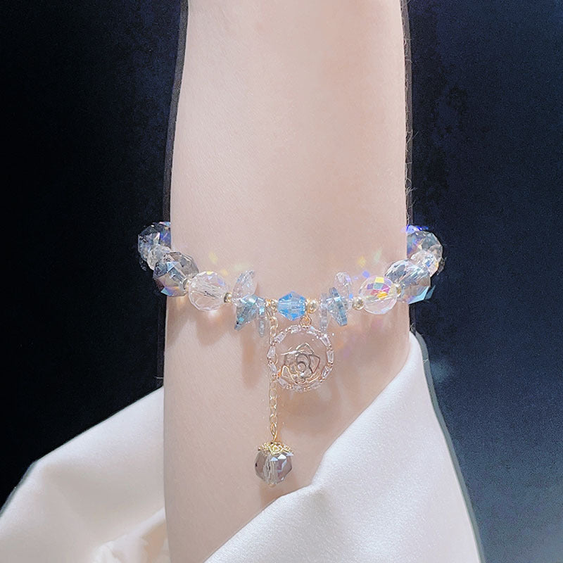 Crystal Rose Flower Pendant Bracelet