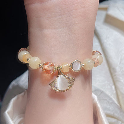 Golden Ginkgo Leaf Bracelet with Cat's Eye Stone