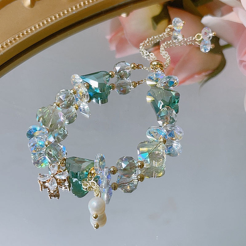 Cute Crystal Bracelet with Star and Flower Charms