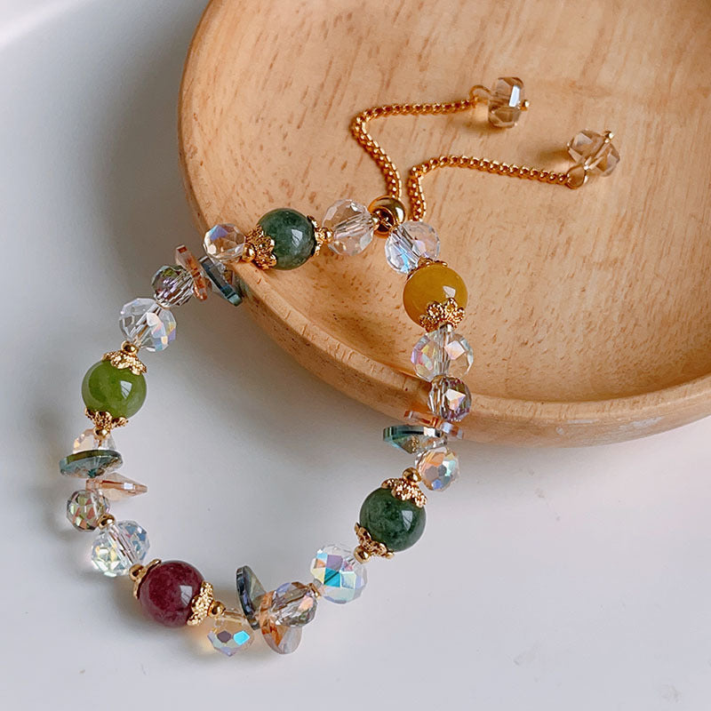 Colorful Beryl Bracelet with Metal Weaving and Zircon Butterfly