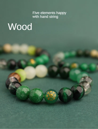 Wood Elemental-Green agate balance energy bracelet