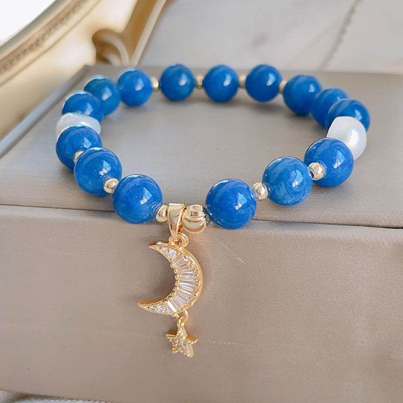 Natural Stone Moon and Star Layered Bracelet