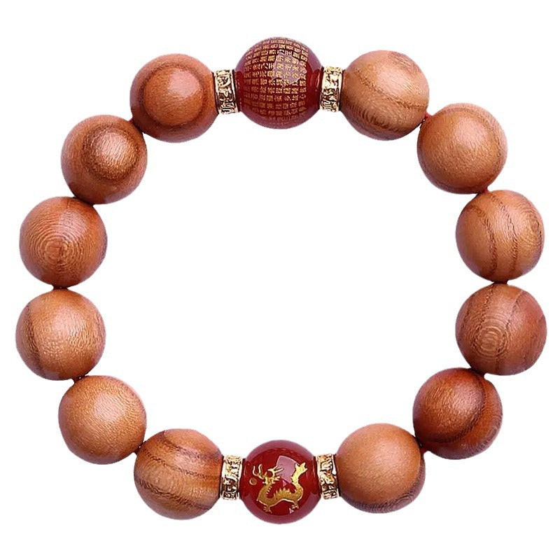 Natural Peach Wood Bracelet Heart Sutra Transfer Bead Peach Wood Bracelet