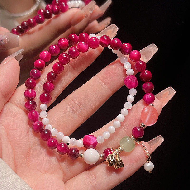 Natural Stone Bead Bracelet Set with Tiger Eye and Shoushan Stone