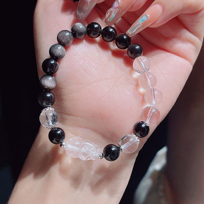 Black Silver Shiny Crystal Bracelet Fox Pixiu Couple Gift Jewelry