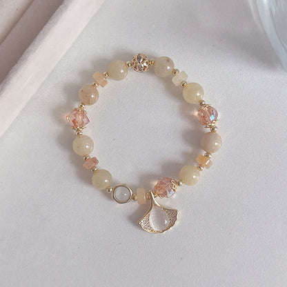 Golden Ginkgo Leaf Bracelet with Cat's Eye Stone