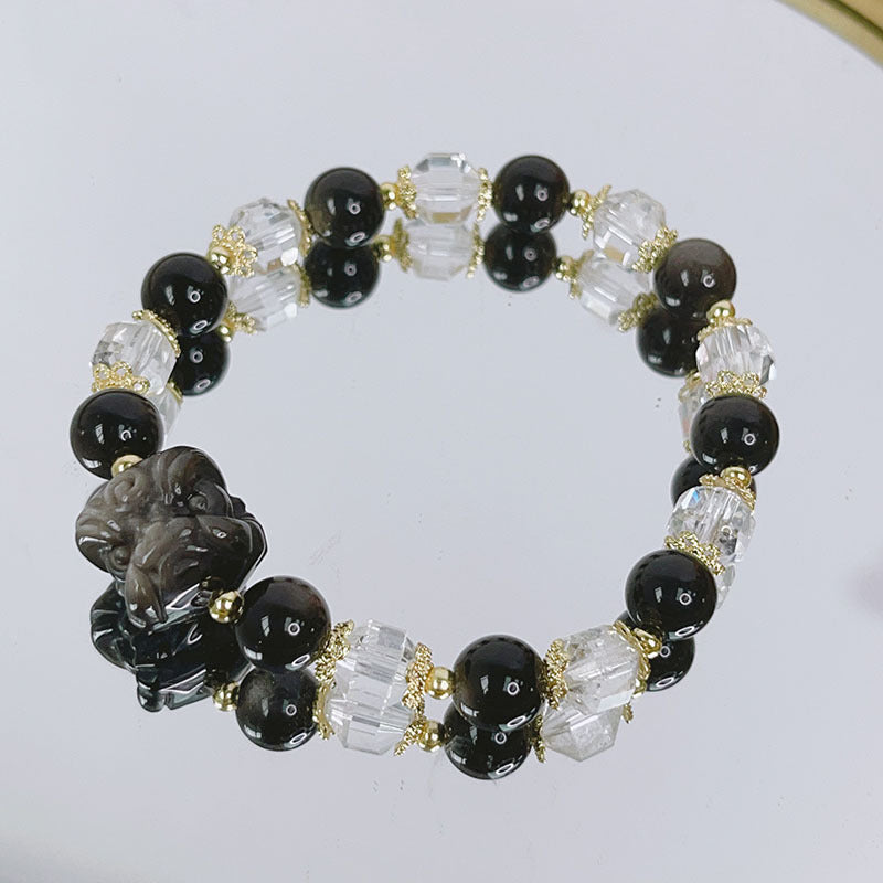 Silver Glitter Stone Carved Accessories Bracelet with Lucky Fox, Pixiu, Lion, etc. Beaded Crystal Bracelet Bestie Jewelry