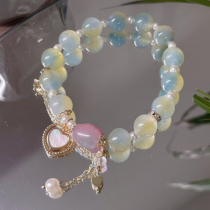 Colorful Natural Stone Crystal Pearl Bracelet Set for Fashionable Girls