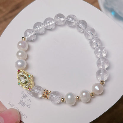 Simple and Luxe Pearl Bracelet with Small Colorful Gems