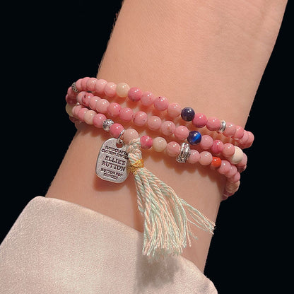 Chinese Style Beaded Triple-layer Bracelet with Shoushan Stone, Picture Stone, Red Vein Stone Tassel Bracelet