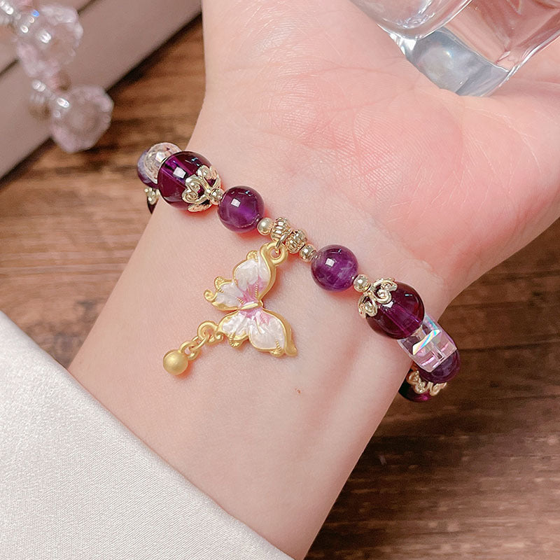 Purple Crystal and Orange Sunstone Bracelet for Women