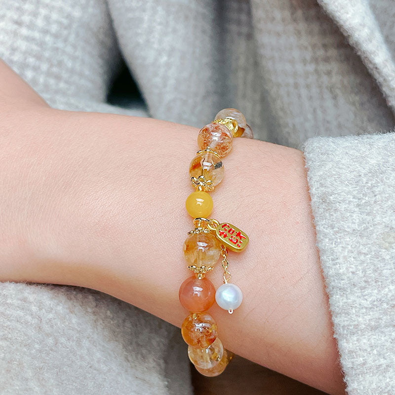 Natural Yellow Tower Crystal Bead Bracelet Women's Premium Tiger Eye Stone Bracelet