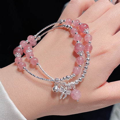 Delicate Sweet Pink Double-layer Strawberry Crystal Bracelet