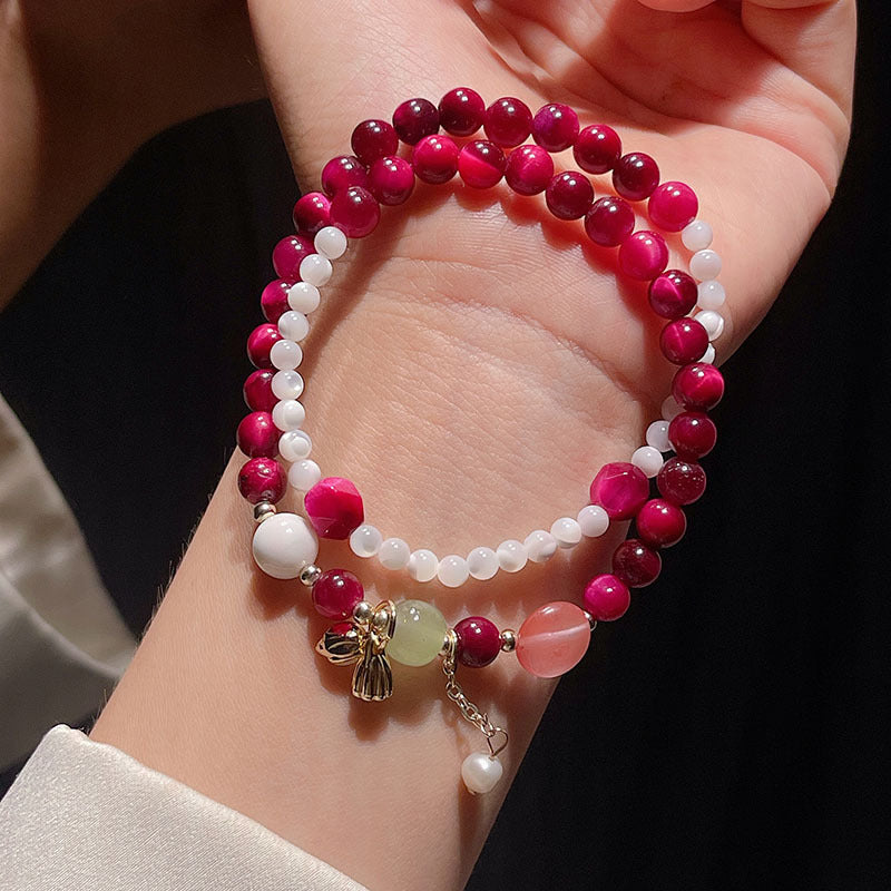 Natural Stone Bead Bracelet Set with Tiger Eye and Shoushan Stone