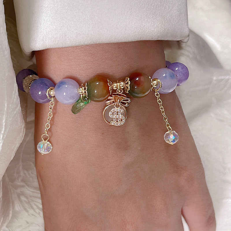 Colorful Natural Stone Crystal Pearl Bracelet Set for Fashionable Girls