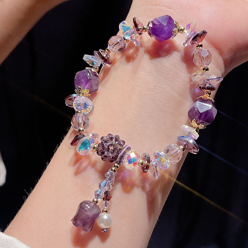 Original Heavy Duty Lily Flower Tassel Bracelet for Women with High-end Crystal Agate Beads