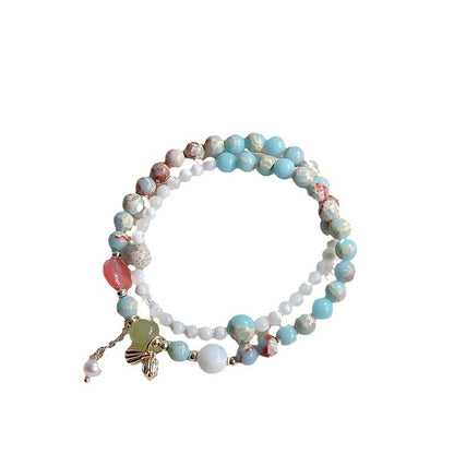 Natural Stone Bead Bracelet Set with Tiger Eye and Shoushan Stone