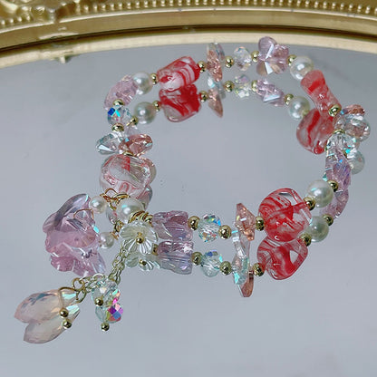 Crystal Glass Bead Butterfly Flower Bracelet