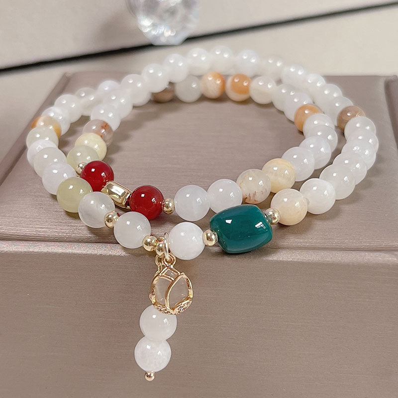 Colorful Double Circle Rice Yellow Jade Natural Stone Bracelet