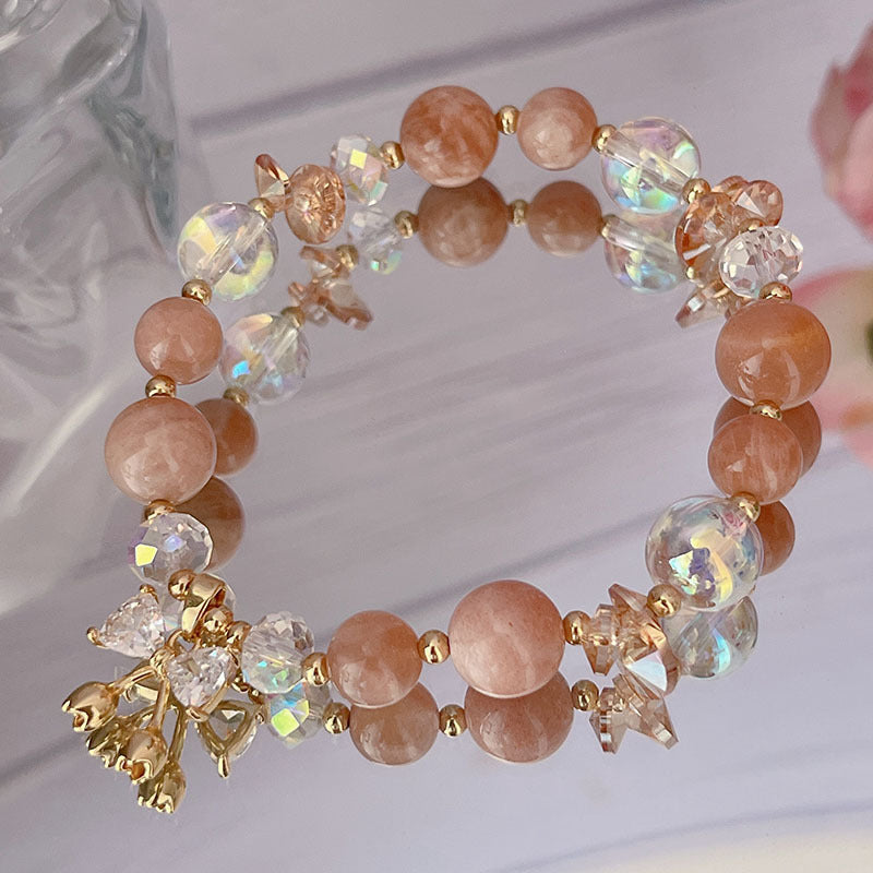 Colorful Natural Stone Crystal Pearl Bracelet Set for Fashionable Girls