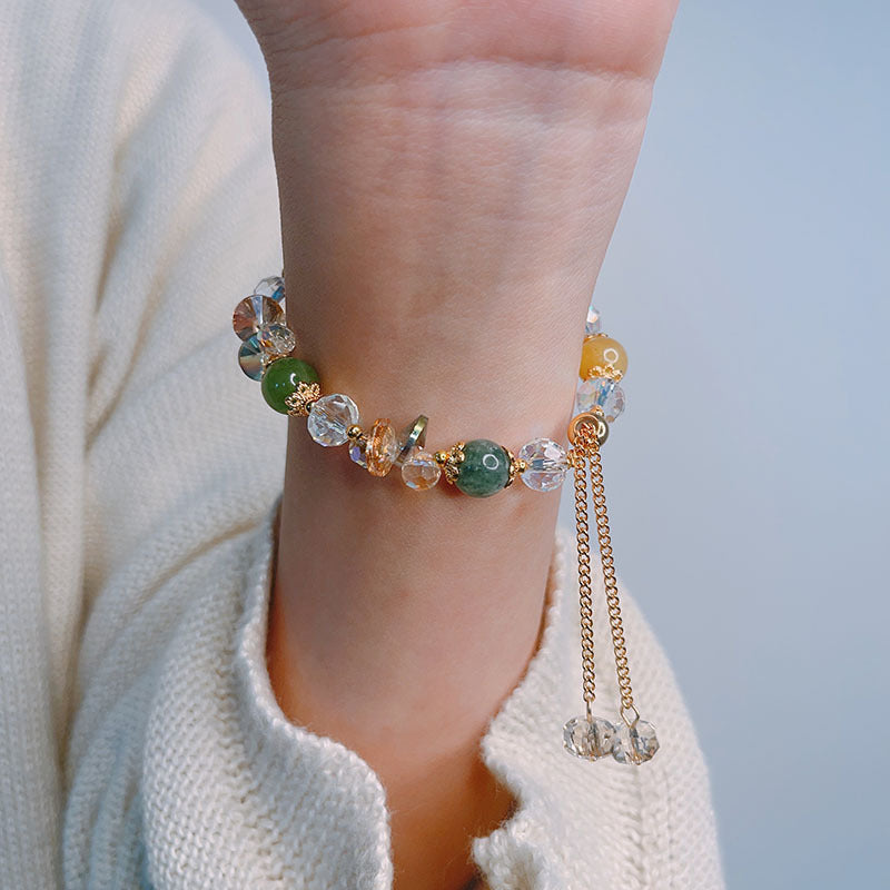 Colorful Beryl Elastic Bead Bracelet with Sparkling Crystal Chips