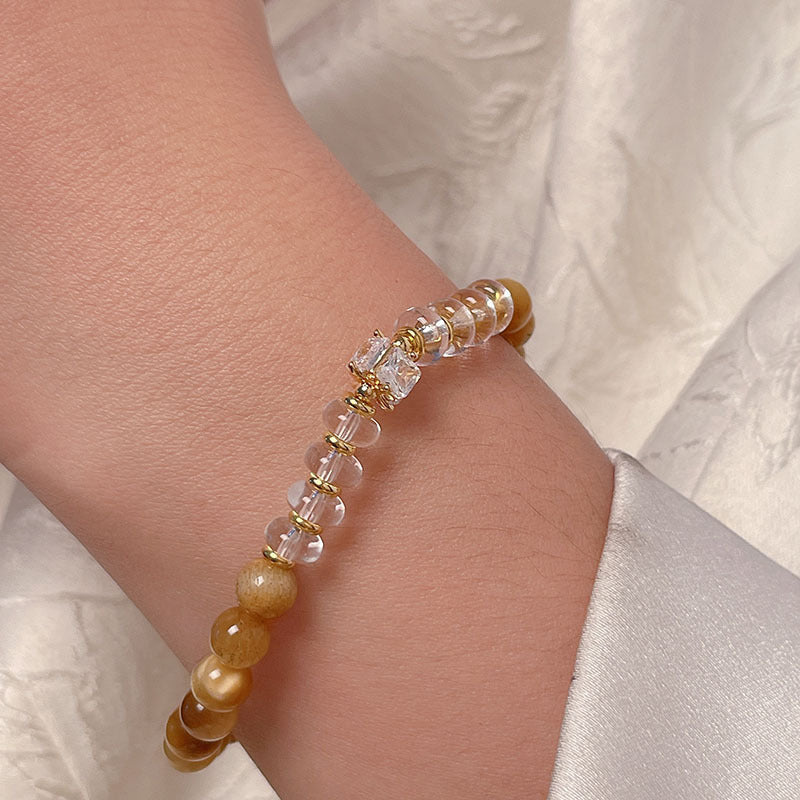 Lucky Tiger Eye Stone Bracelet with Folk Style Cloud and Flower Pendant