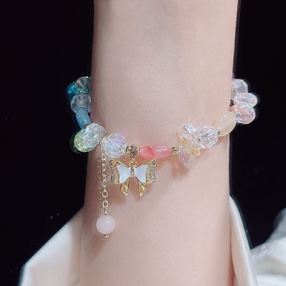 Rainbow Candy Natural Stone Bracelet with Delicate Bow Accessories