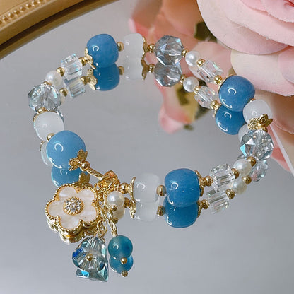 Cute Crystal Bracelet with Star and Flower Charms