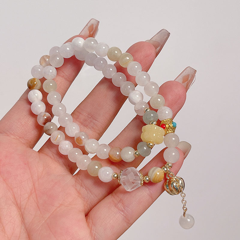 Colorful Double Circle Rice Yellow Jade Natural Stone Bracelet