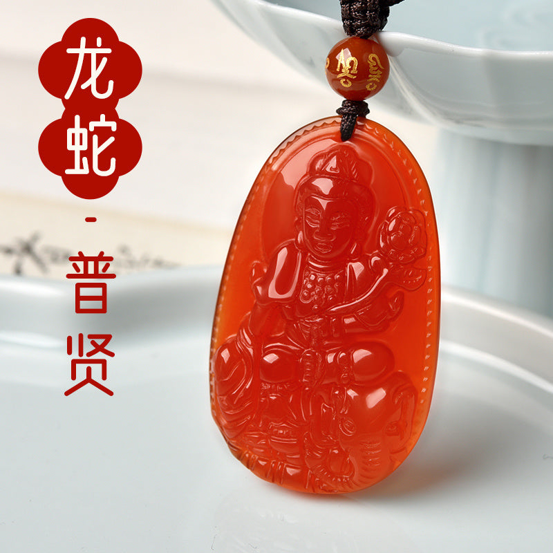 Natural Red Agate Zodiac Guardian Necklace