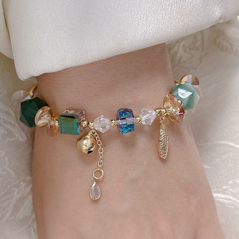 Colorful Natural Stone Crystal Pearl Bracelet Set for Fashionable Girls